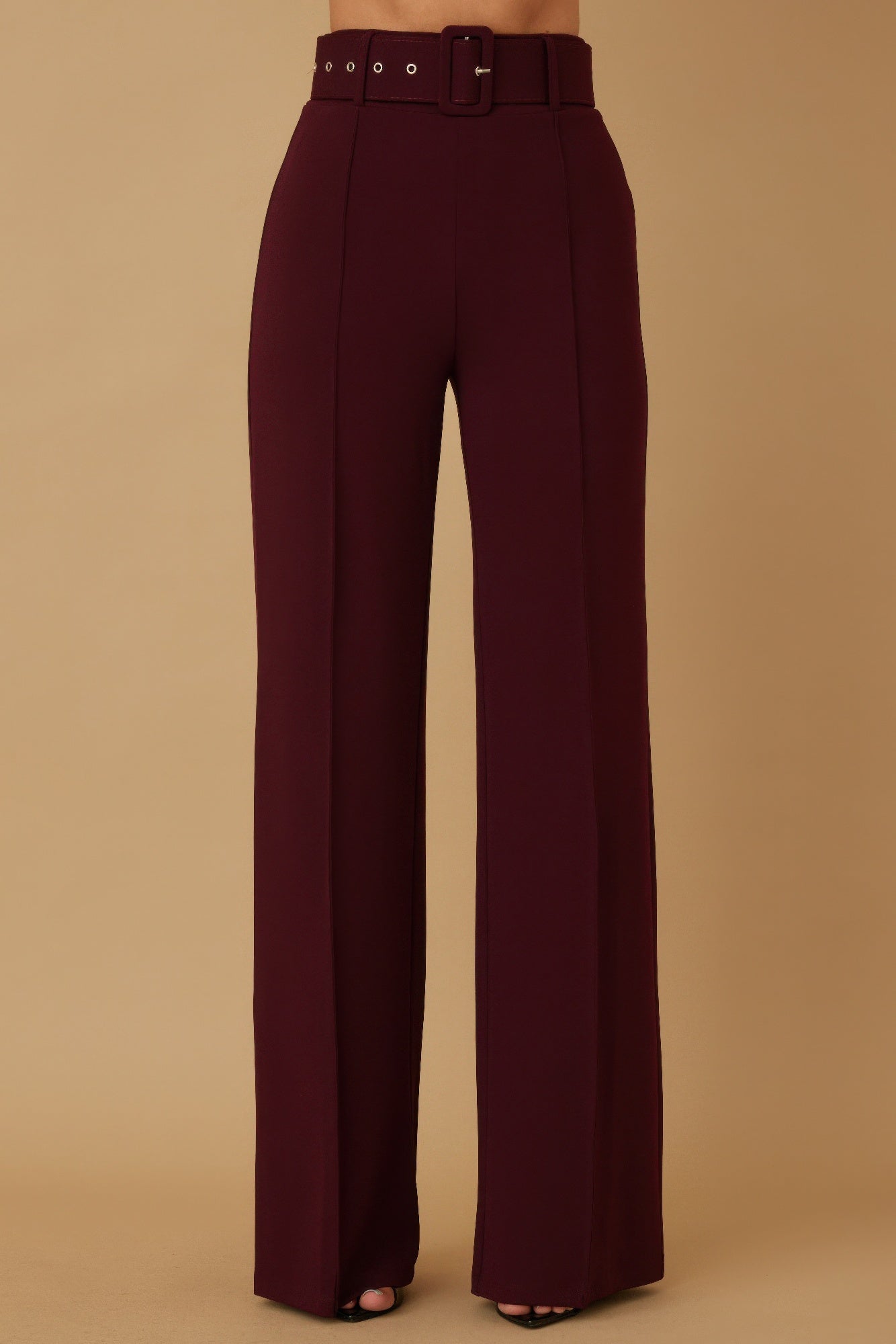 High Waist Pants With Buckle Belt - Wear Arielle