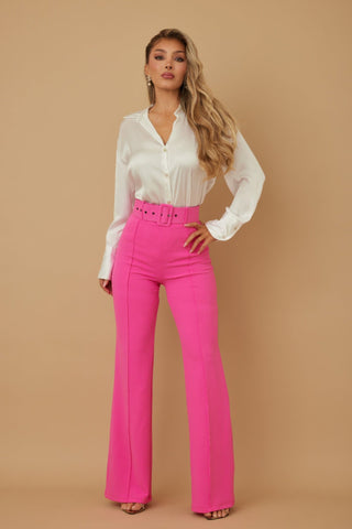 High Waist Pants With Buckle Belt - Wear Arielle