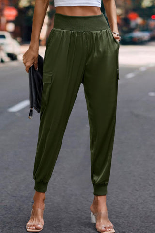 High Waist Trousers Pocket Satin Jogger Pants - Wear Arielle