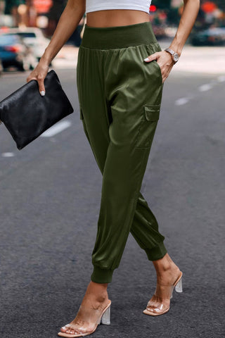 High Waist Trousers Pocket Satin Jogger Pants - Wear Arielle