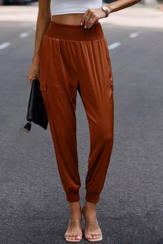 High Waist Trousers Pocket Satin Jogger Pants - Wear Arielle