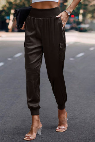 High Waist Trousers Pocket Satin Jogger Pants - Wear Arielle
