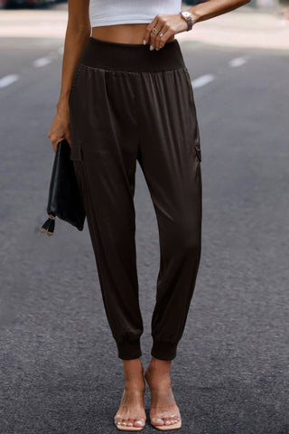 High Waist Trousers Pocket Satin Jogger Pants - Wear Arielle