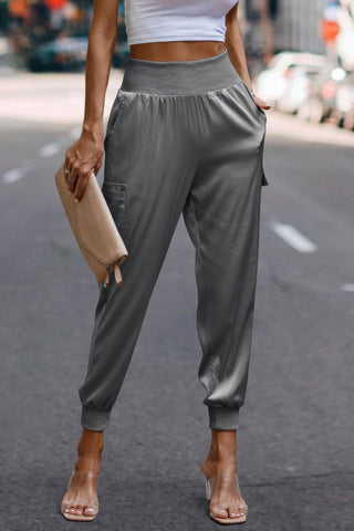High Waist Trousers Pocket Satin Jogger Pants - Wear Arielle