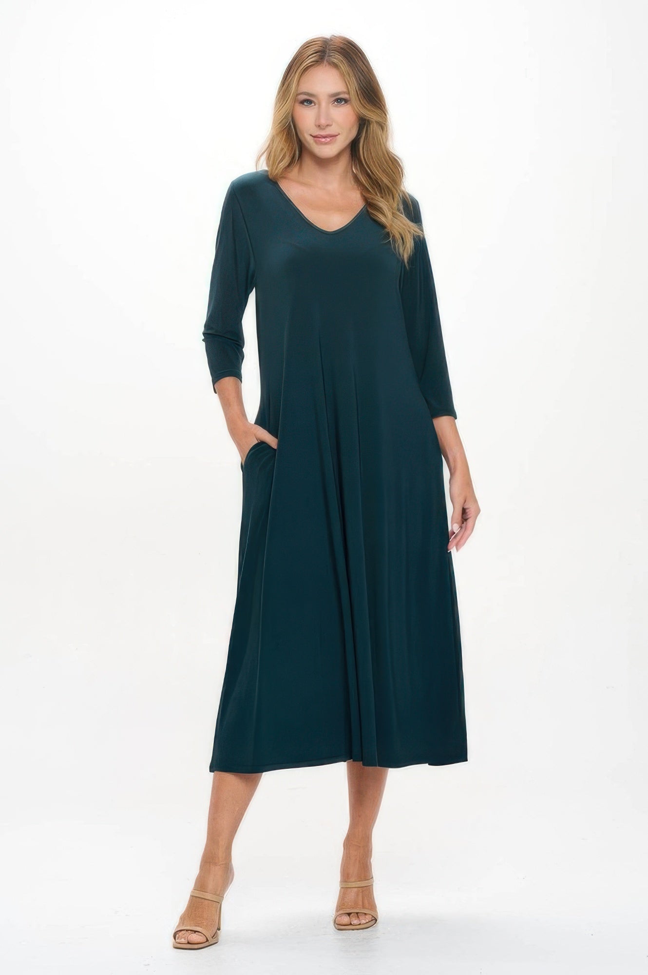 Hit V - neck Long Dress W/pocket - Wear Arielle