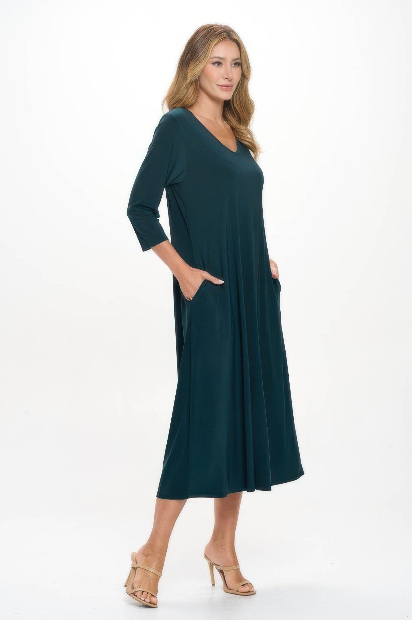 Hit V - neck Long Dress W/pocket - Wear Arielle