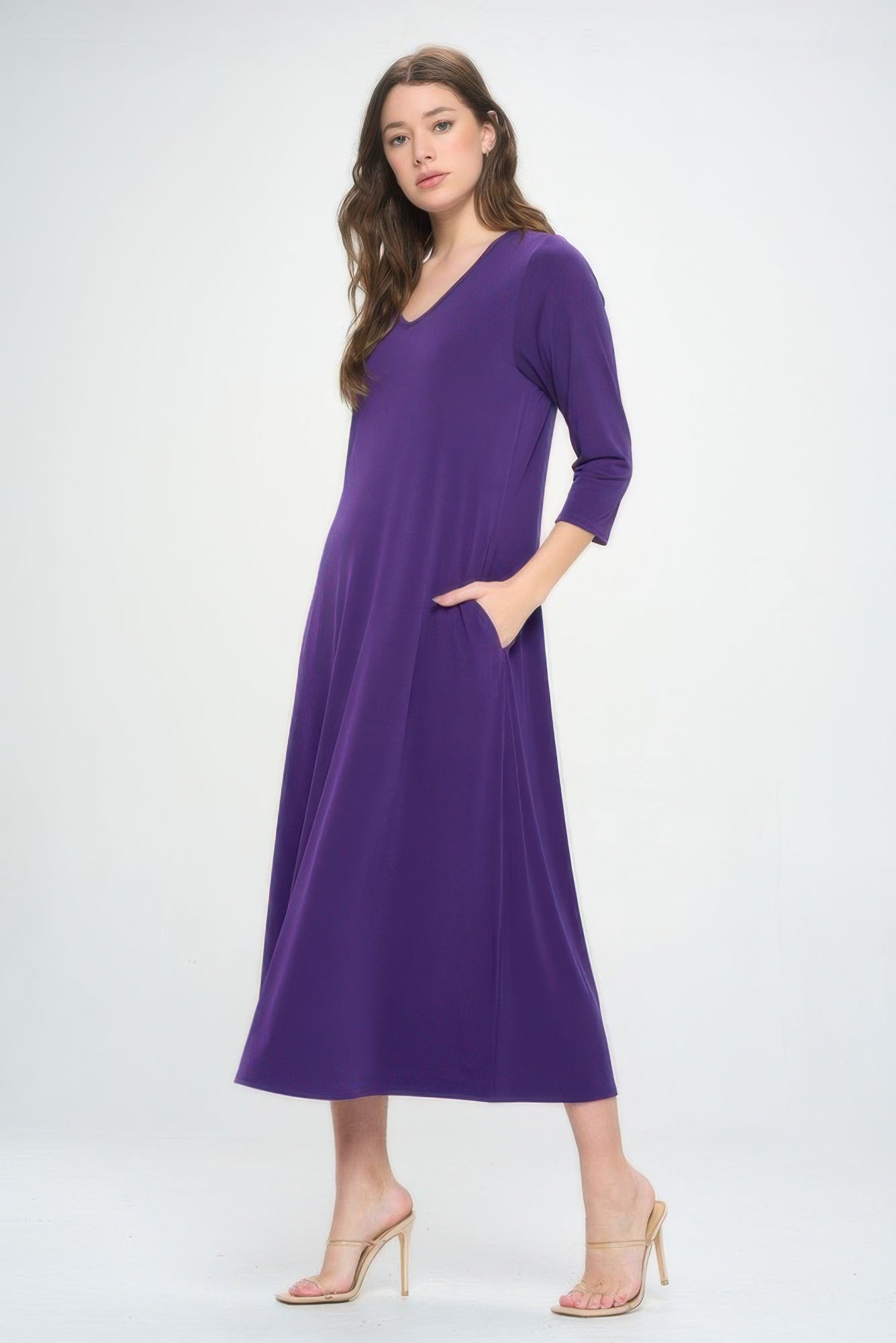 Hit V - neck Long Dress W/pocket - Wear Arielle