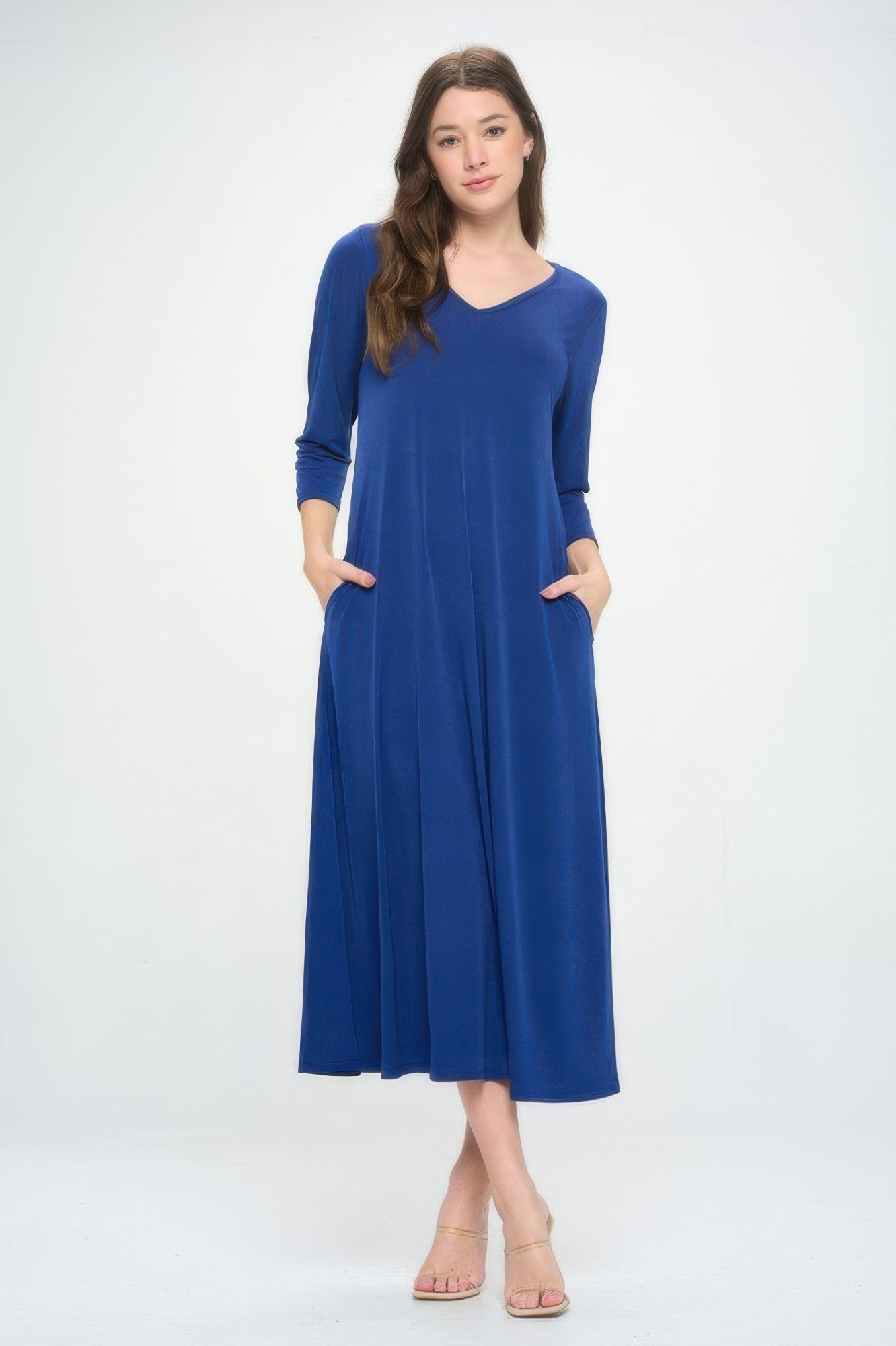 Hit V - neck Long Dress W/pocket - Wear Arielle