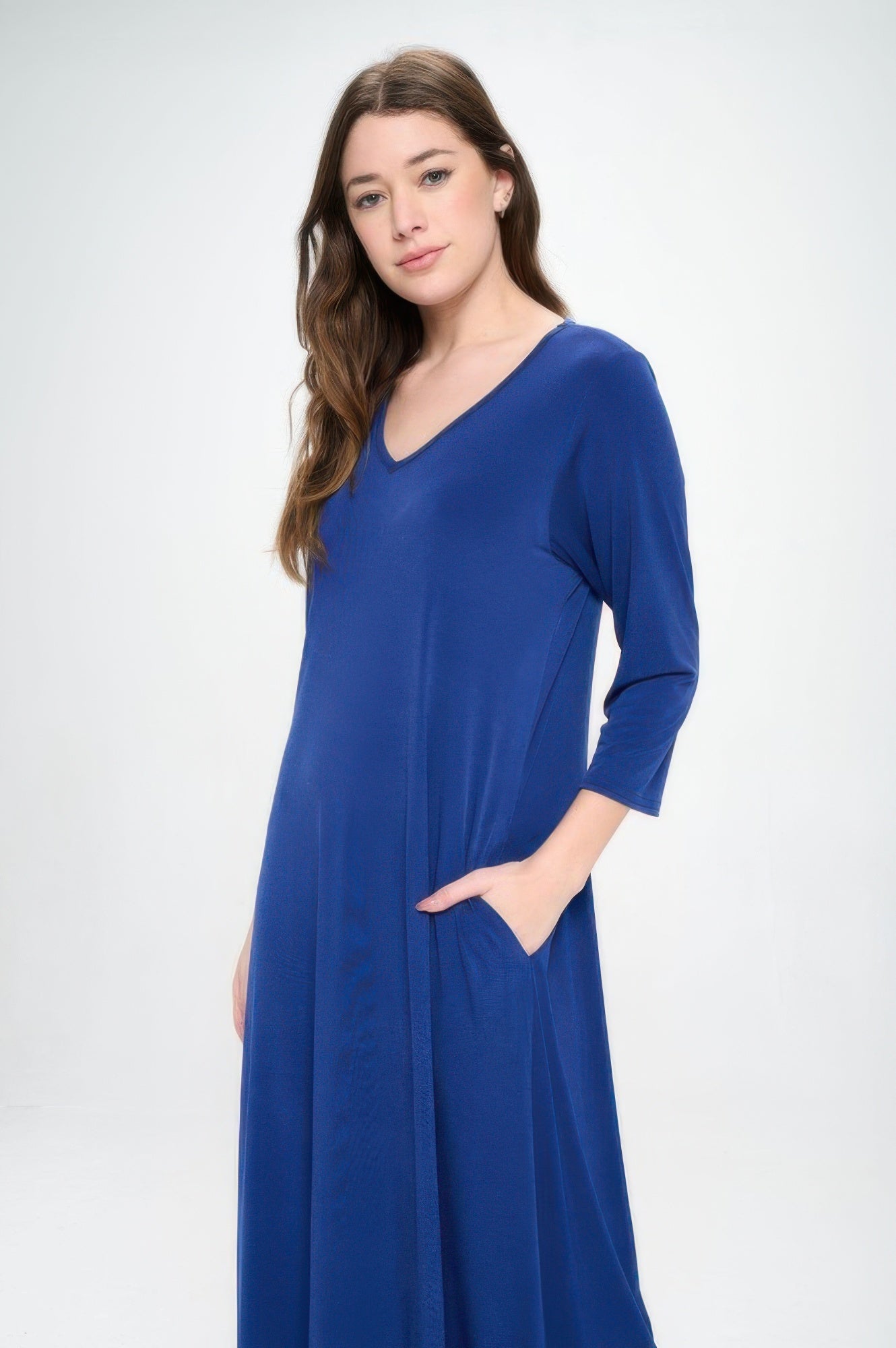 Hit V - neck Long Dress W/pocket - Wear Arielle
