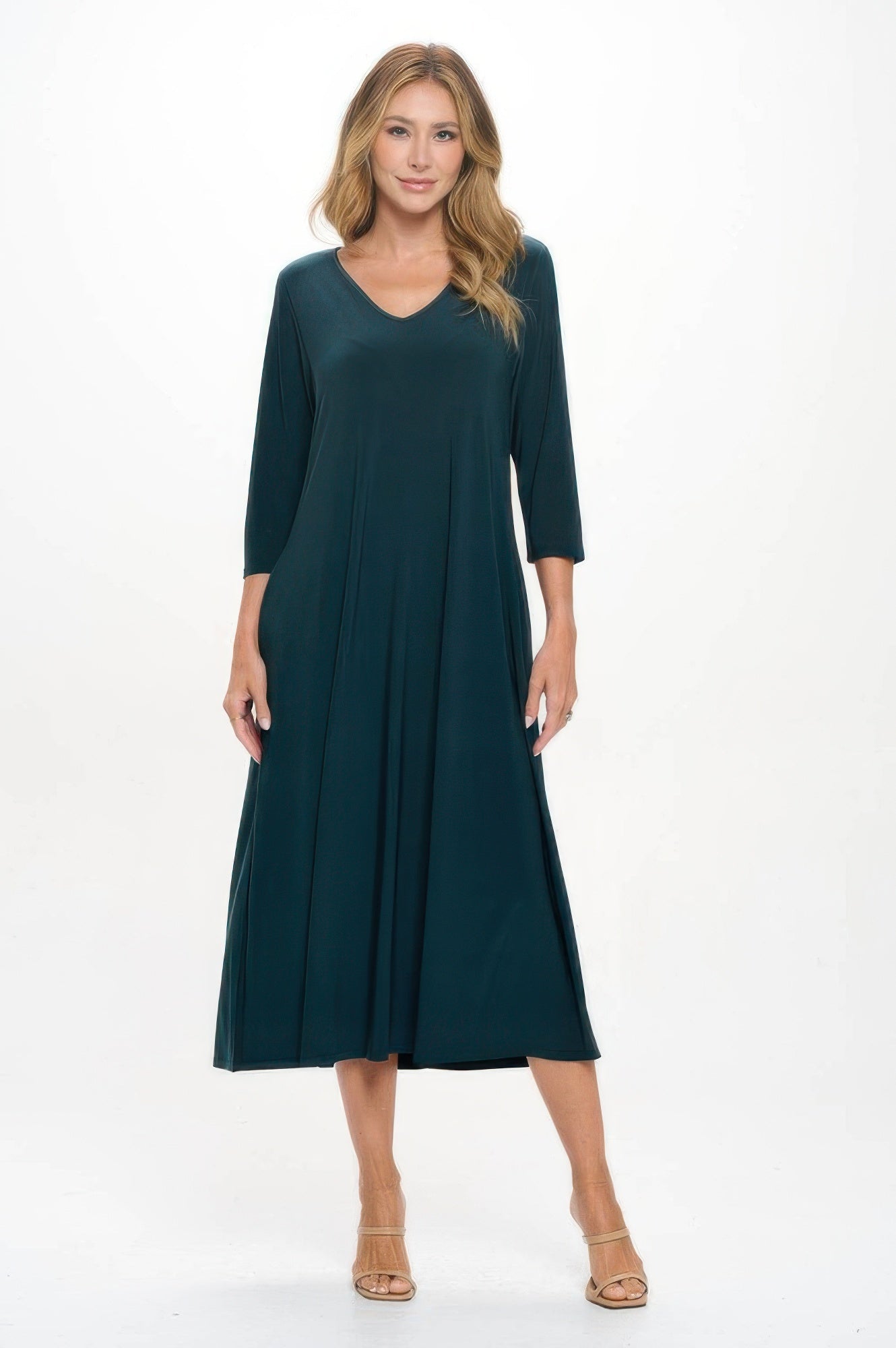 Hit V - neck Long Dress W/pocket - Wear Arielle