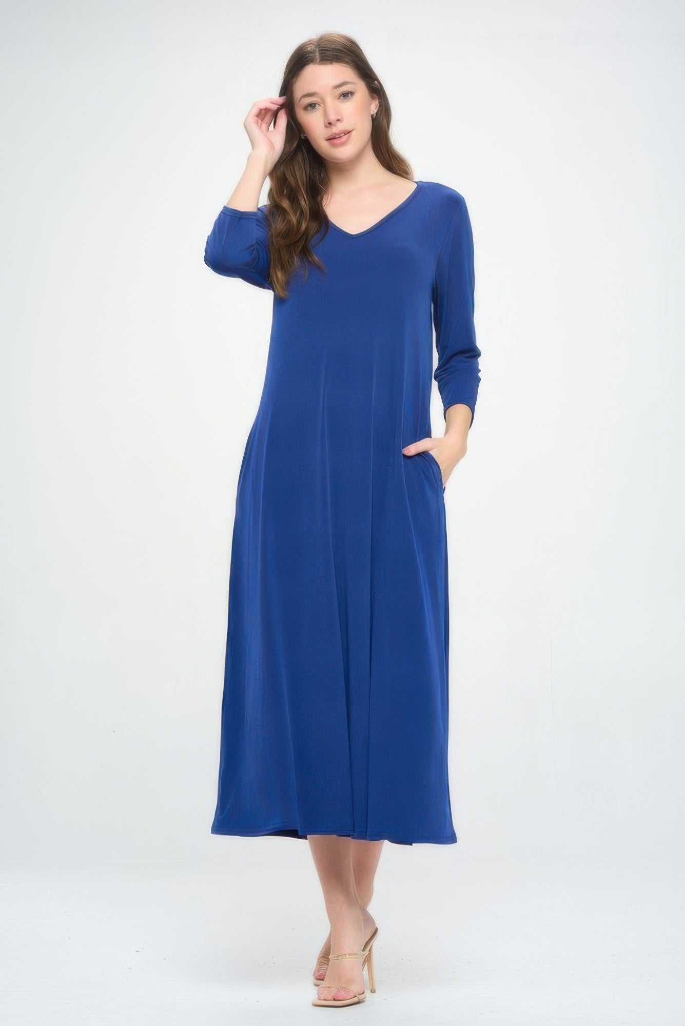 Hit V - neck Long Dress W/pocket - Wear Arielle
