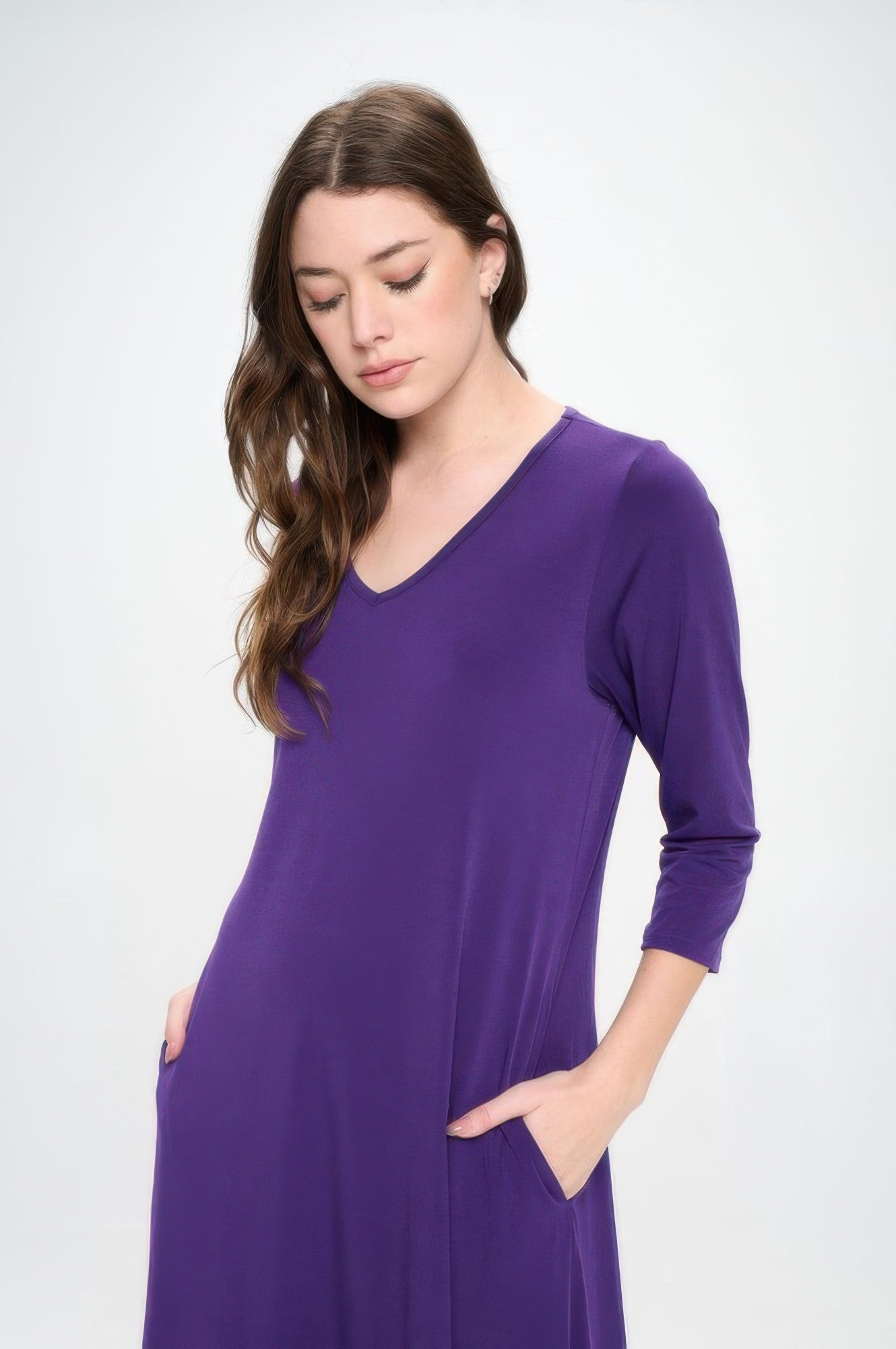 Hit V - neck Long Dress W/pocket - Wear Arielle