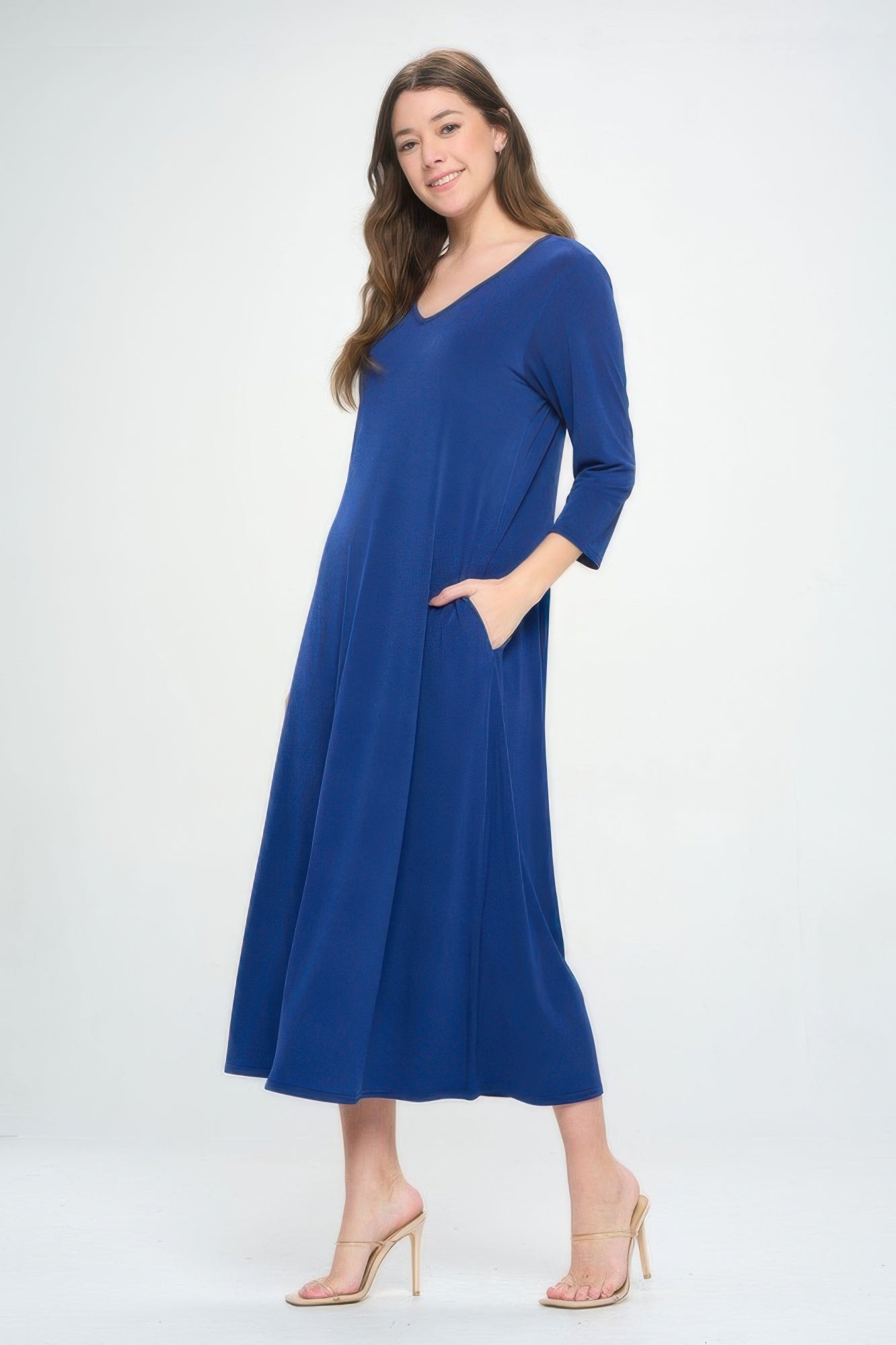 Hit V - neck Long Dress W/pocket - Wear Arielle