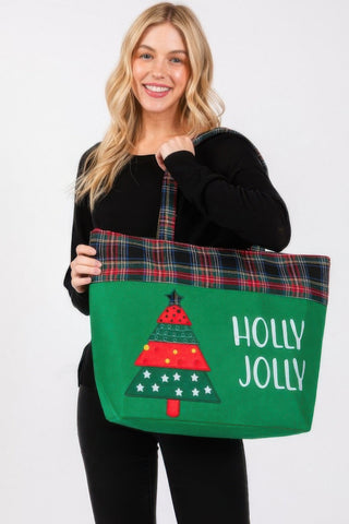 Holly Jolly Letter Christmastree Christmas Totebag - Wear Arielle