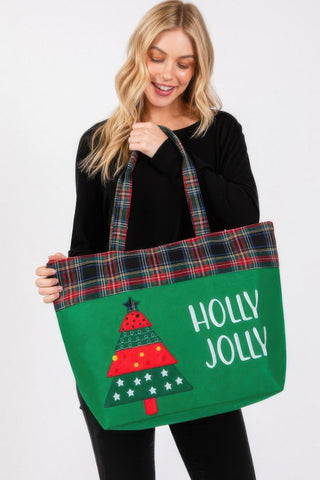 Holly Jolly Letter Christmastree Christmas Totebag - Wear Arielle