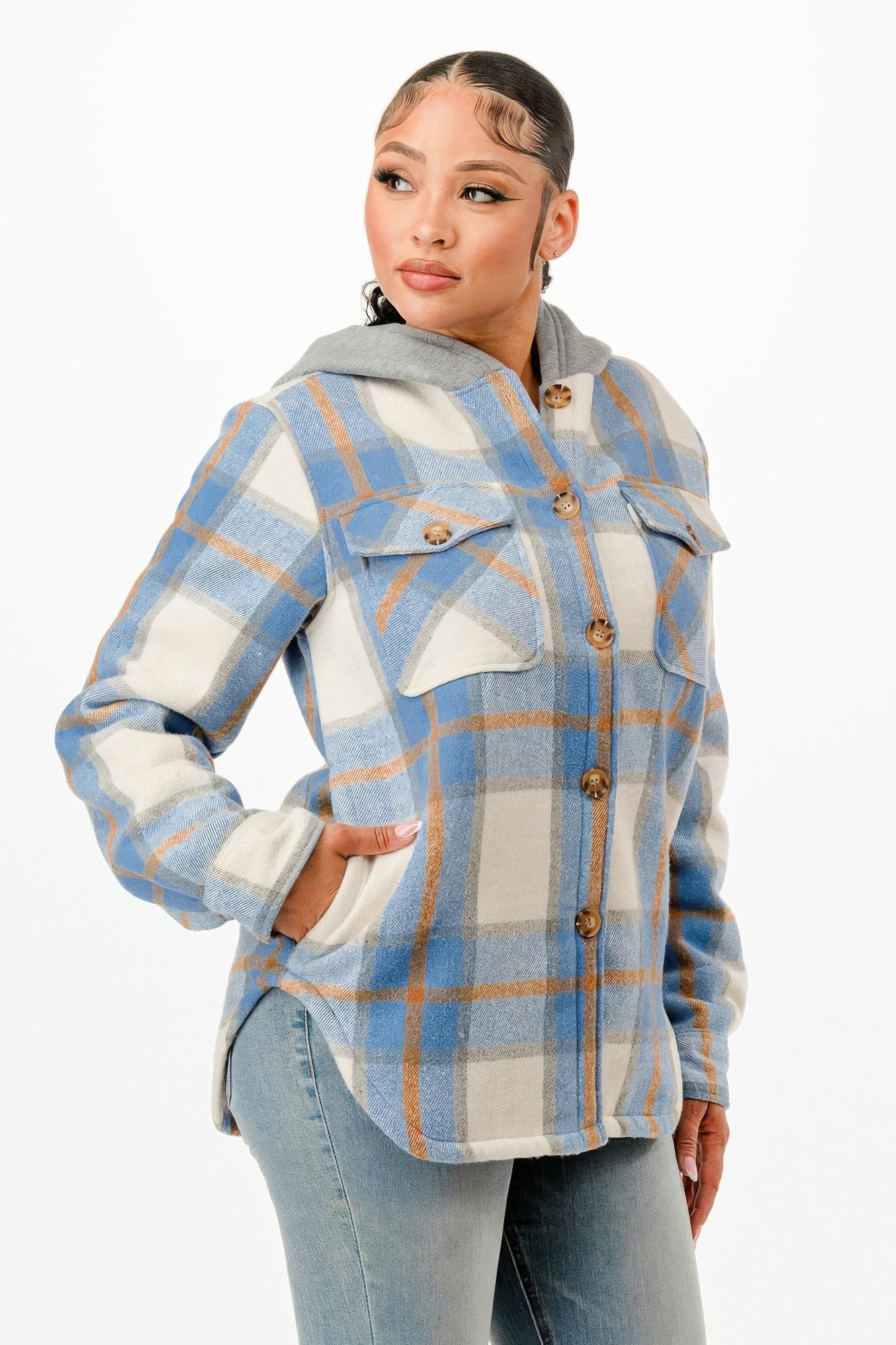 Hooded Plaid Jacket - Wear Arielle