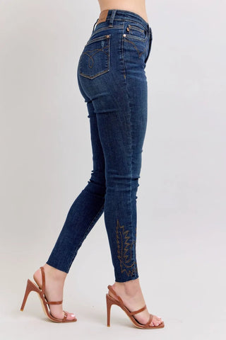 Judy Blue Full Size Embroidered High Rise Skinny Jeans Plus Size - Wear Arielle