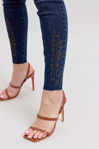 Judy Blue Full Size Embroidered High Rise Skinny Jeans Plus Size - Wear Arielle