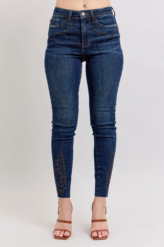 Judy Blue Full Size Embroidered High Rise Skinny Jeans Plus Size - Wear Arielle