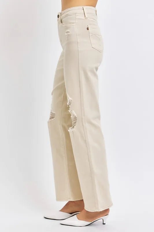 Judy Blue Full Size High Waist Distressed Wide Leg Jeans - Wear Arielle