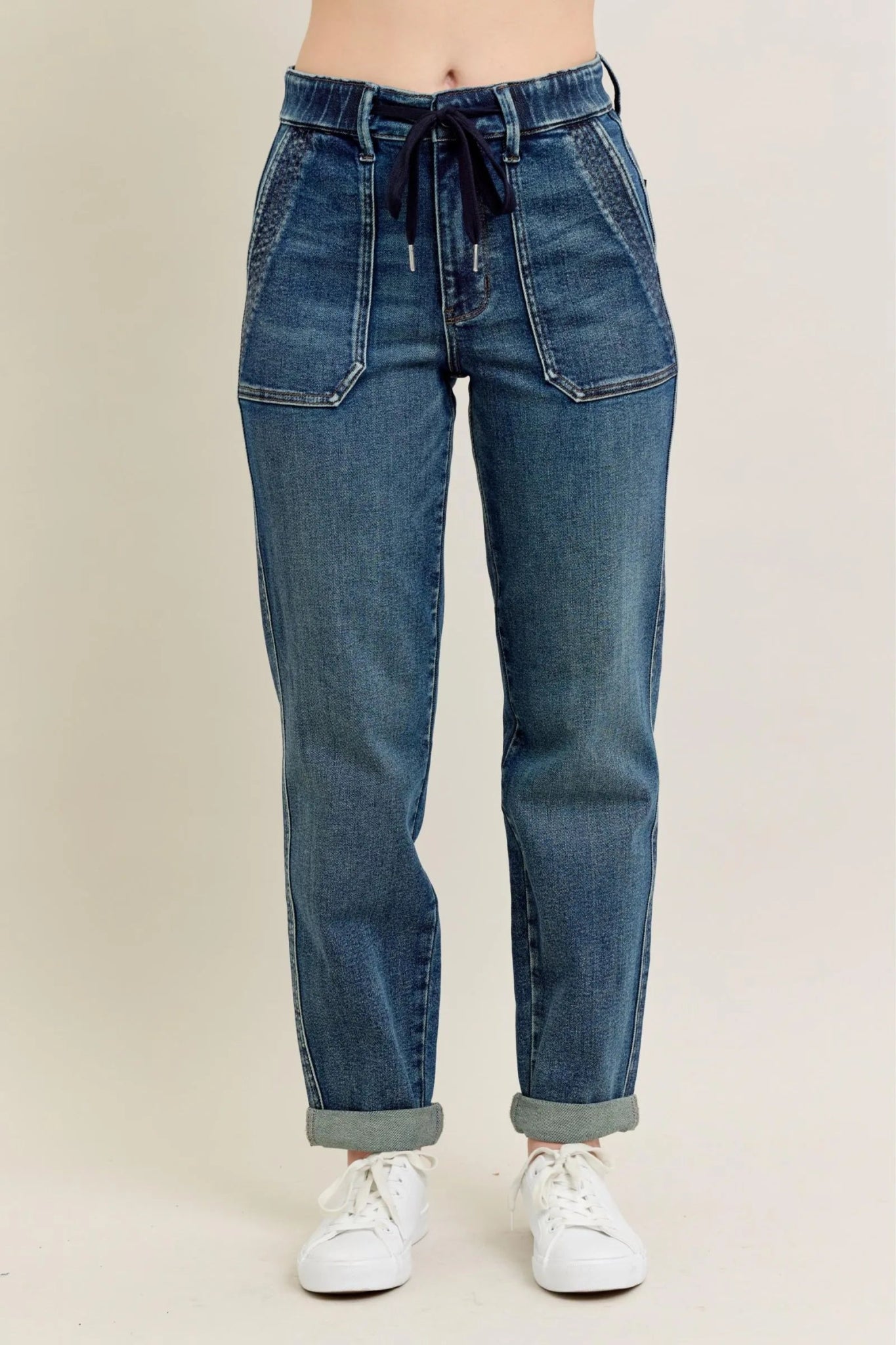 Judy Blue Full Size HW Vintage Wash Jeans w/ Drawstring Plus Size - Wear Arielle