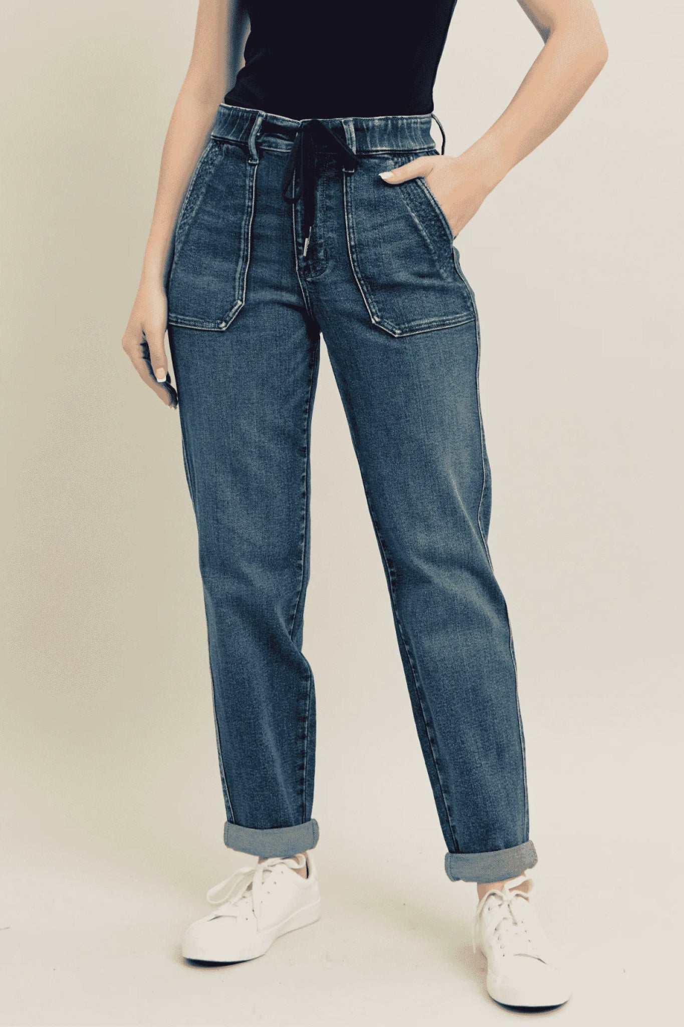 Judy Blue Full Size HW Vintage Wash Jeans w/ Drawstring Plus Size - Wear Arielle