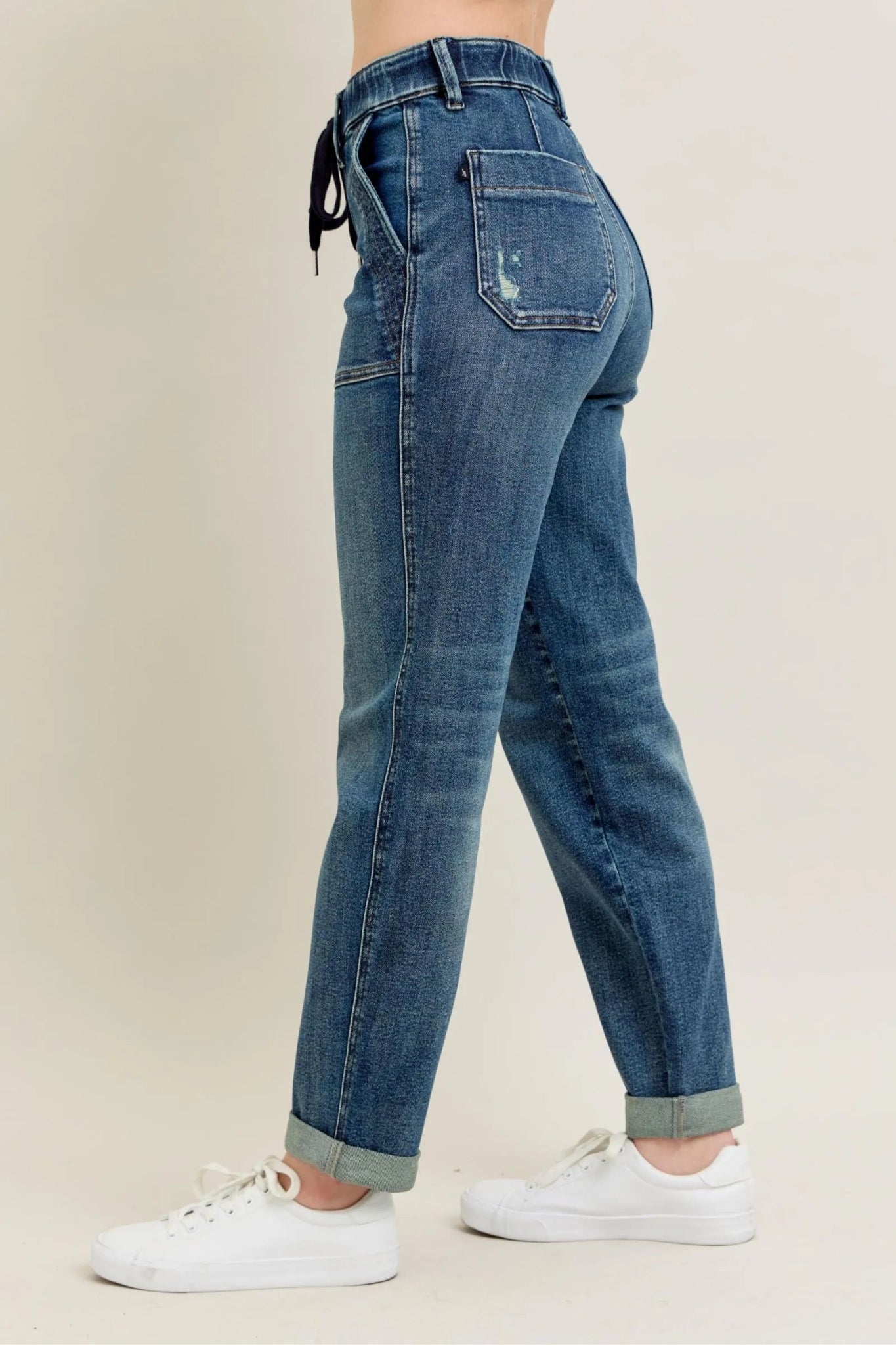 Judy Blue Full Size HW Vintage Wash Jeans w/ Drawstring Plus Size - Wear Arielle