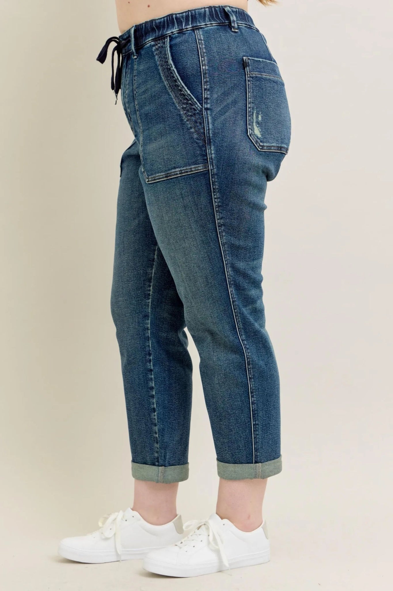 Judy Blue Full Size HW Vintage Wash Jeans w/ Drawstring Plus Size - Wear Arielle