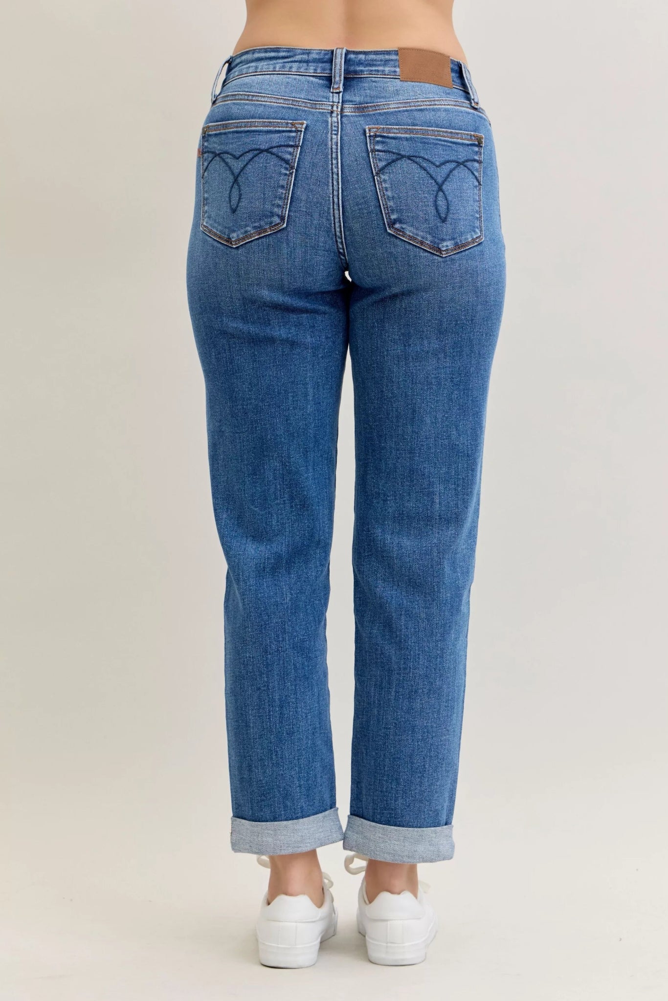 Judy Blue Full Size Mid Rise BF Classic Cuffed Jeans Plus Size - Wear Arielle