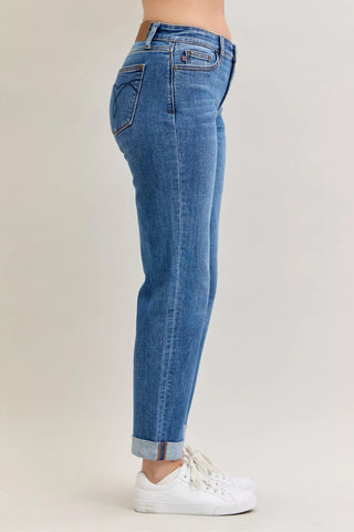 Judy Blue Full Size Mid Rise BF Classic Cuffed Jeans Plus Size - Wear Arielle