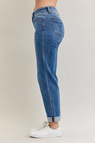 Judy Blue Full Size Mid Rise BF Classic Cuffed Jeans Plus Size - Wear Arielle