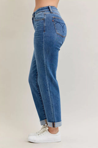 Judy Blue Full Size Mid Rise BF Classic Cuffed Jeans Plus Size - Wear Arielle