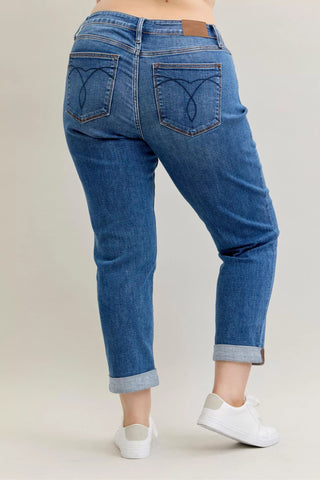 Judy Blue Full Size Mid Rise BF Classic Cuffed Jeans Plus Size - Wear Arielle