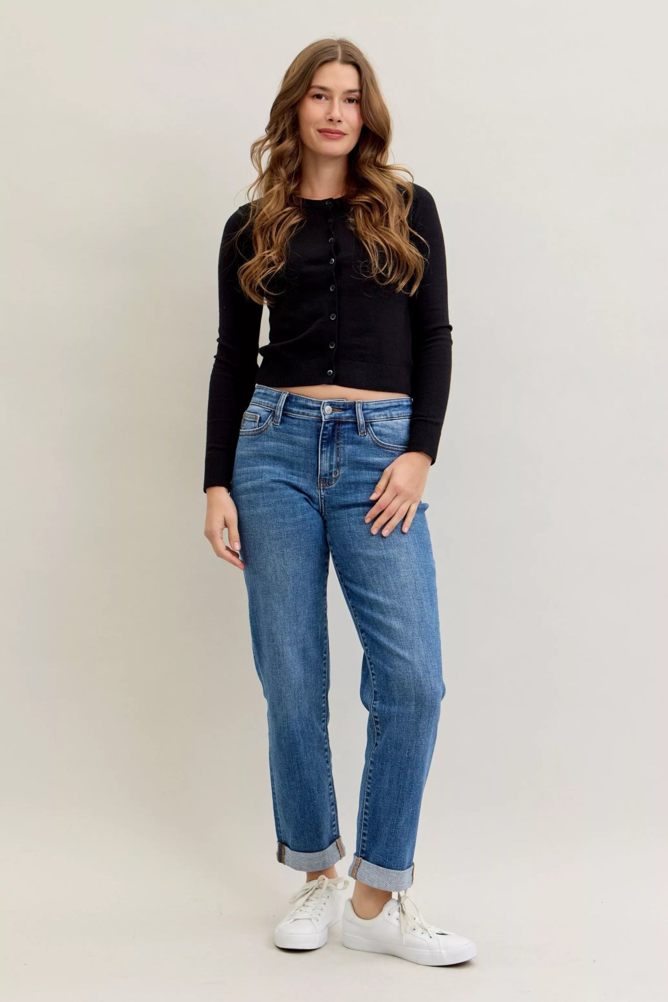 Judy Blue Full Size Mid Rise BF Classic Cuffed Jeans Plus Size - Wear Arielle