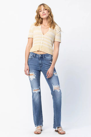 Judy Blue Full Size Mid Rise Destroy Straight Jeans Plus Size - Wear Arielle
