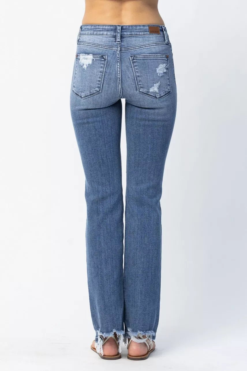 Judy Blue Full Size Mid Rise Destroy Straight Jeans Plus Size - Wear Arielle