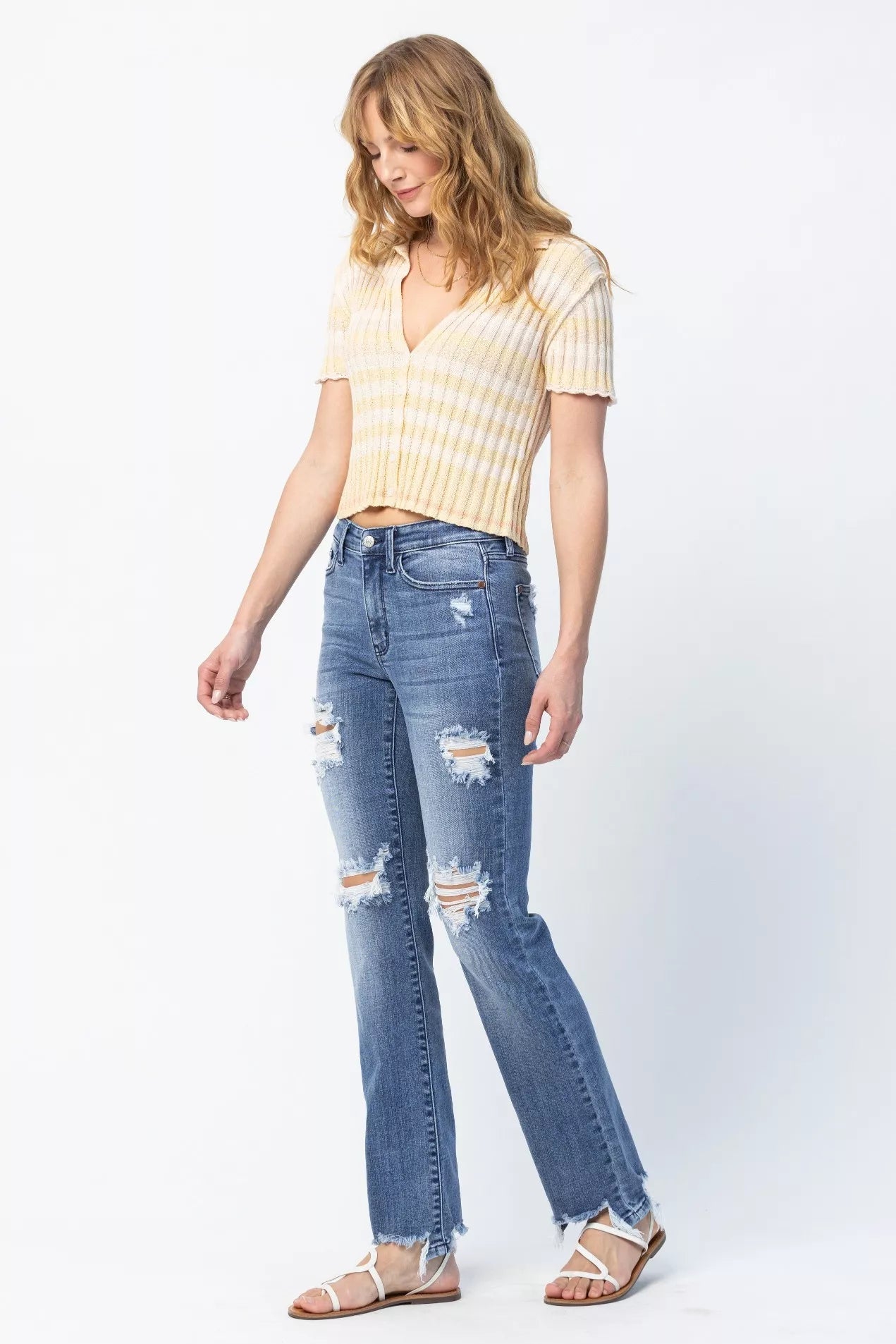 Judy Blue Full Size Mid Rise Destroy Straight Jeans Plus Size - Wear Arielle
