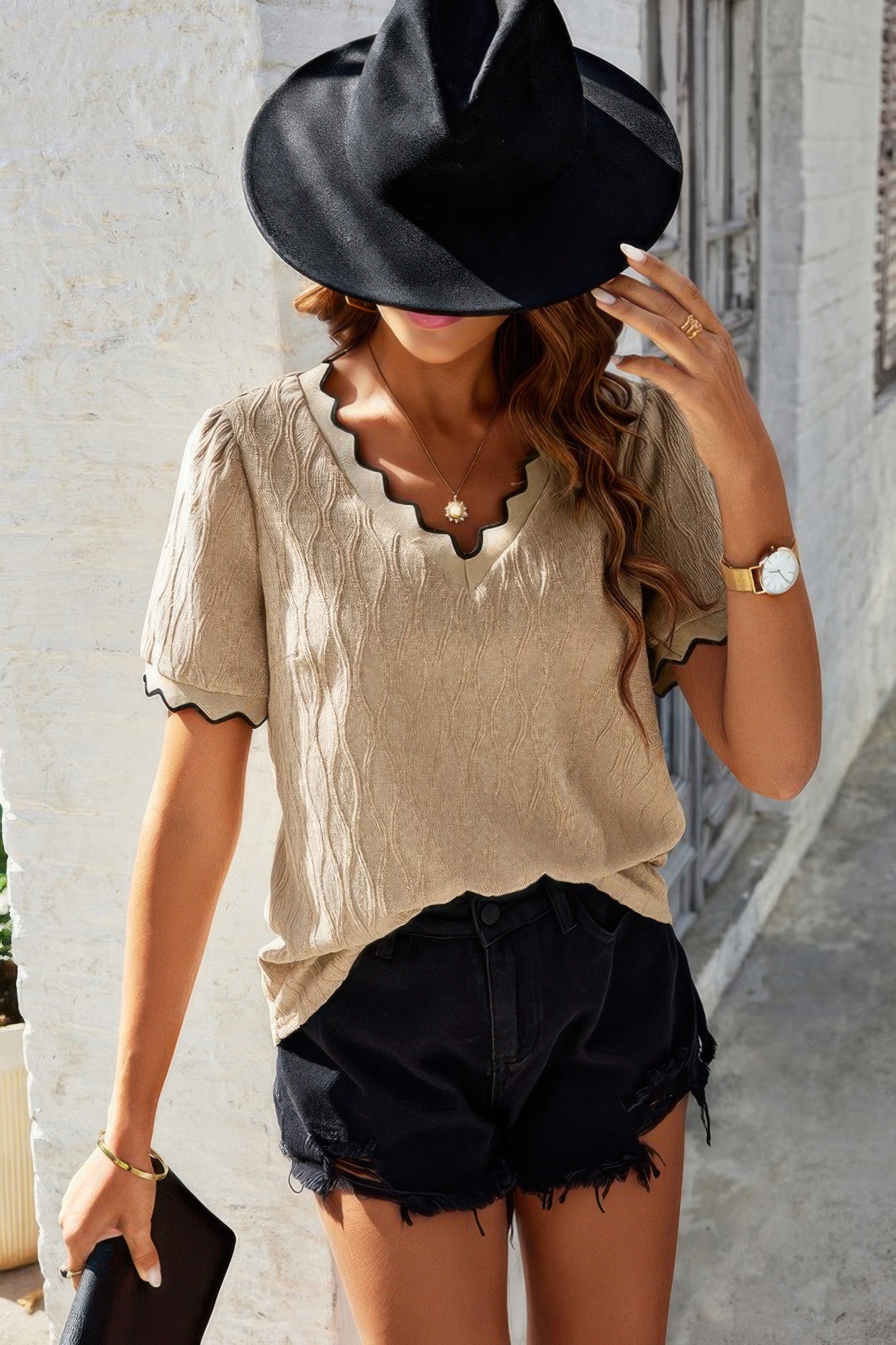Knit Loose Fit V Neck Solid Drop Shoulder Top - Wear Arielle