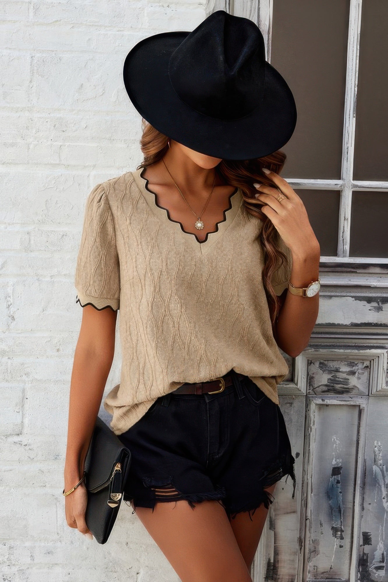 Knit Loose Fit V Neck Solid Drop Shoulder Top - Wear Arielle
