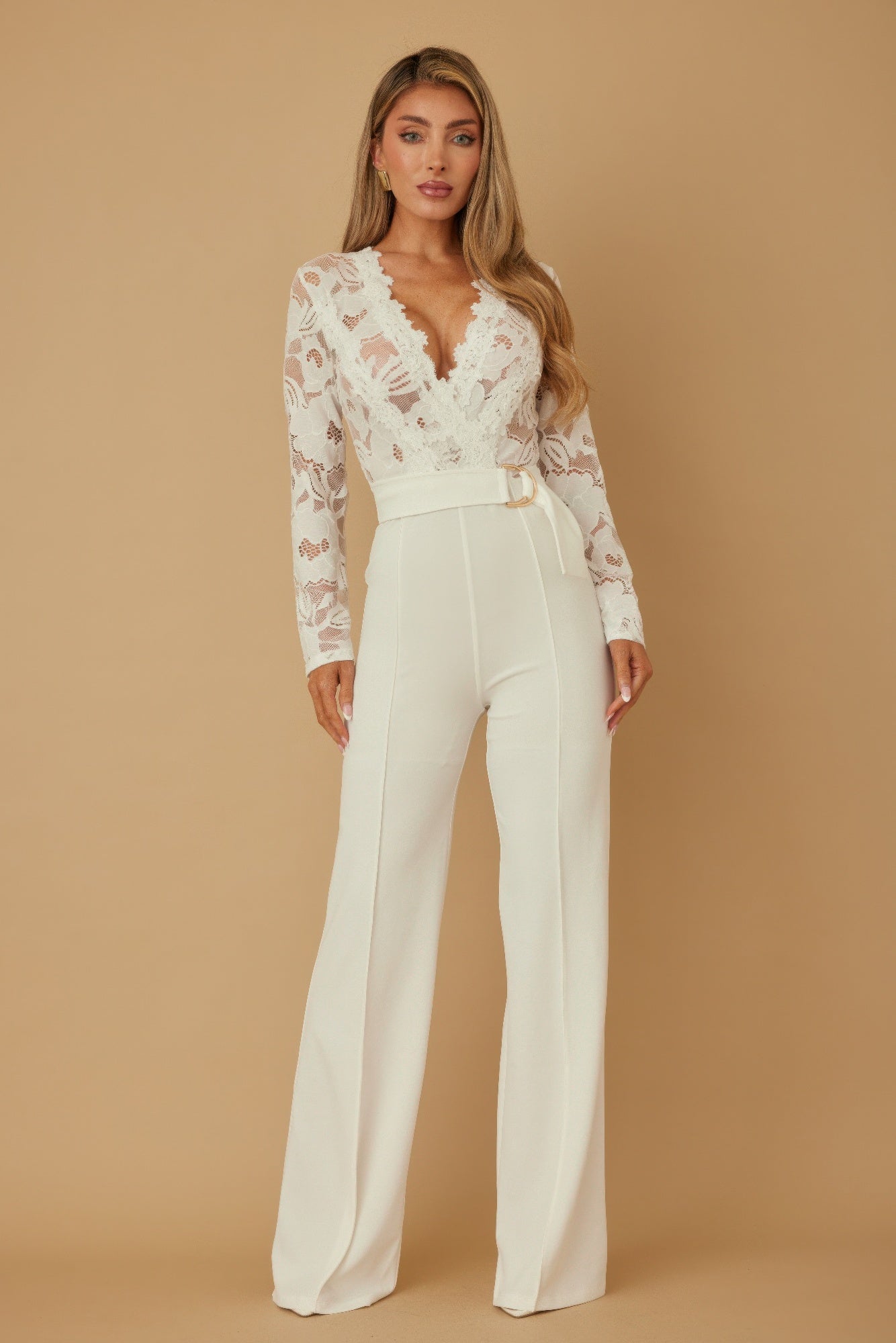 Lace Crochet Long Sleeve Jumpsuit - Wear Arielle
