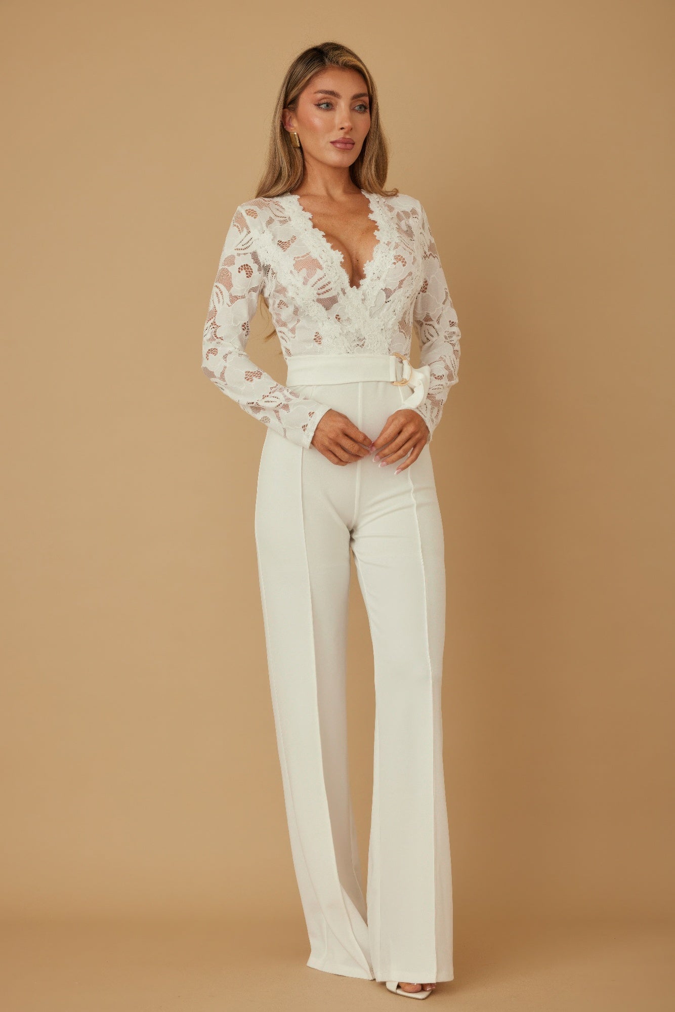 Lace Crochet Long Sleeve Jumpsuit - Wear Arielle