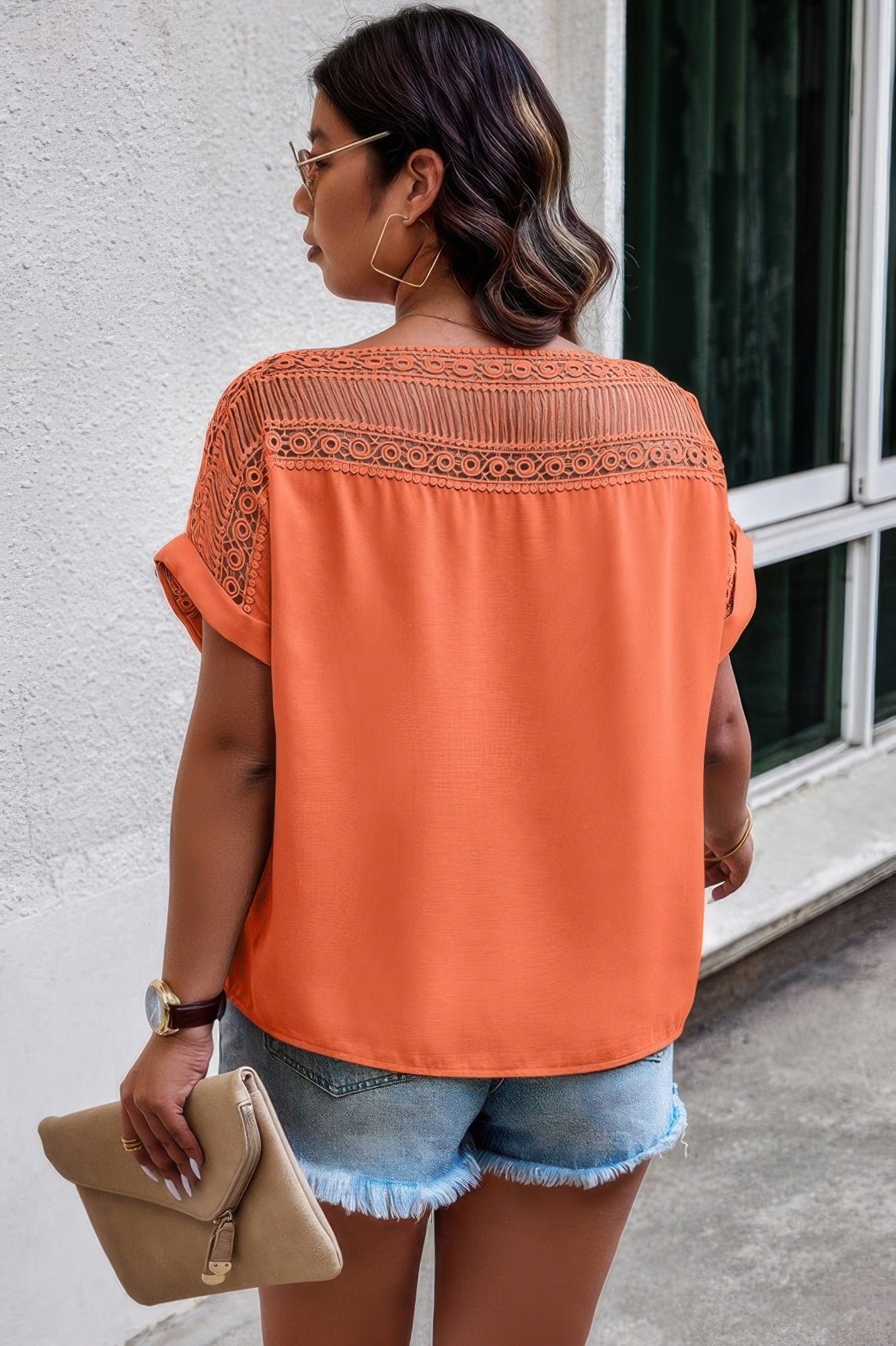 Lace Plus Pattern Printed Batwing Sleeve Blouse - Wear Arielle