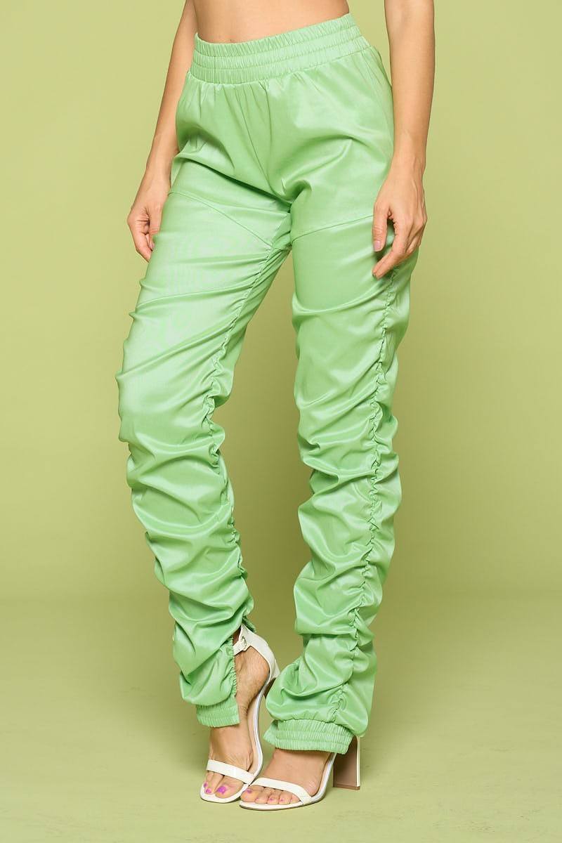 Leather Pu Ruched Pants - Wear Arielle