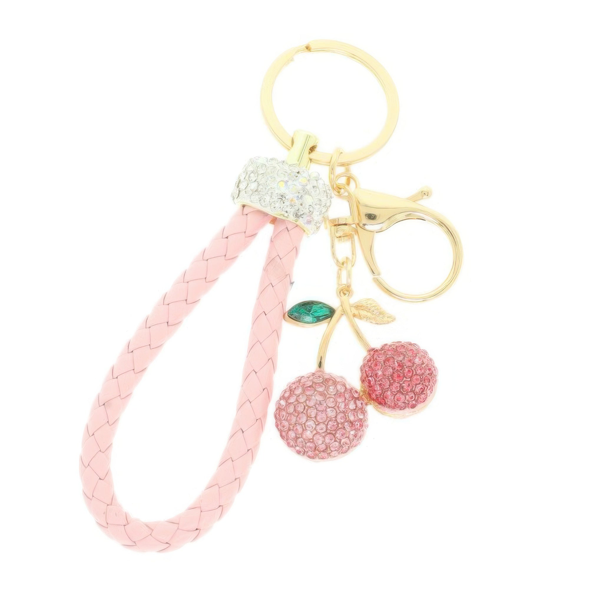 Leather Rhinestone Cherry Keychain - Wear Arielle