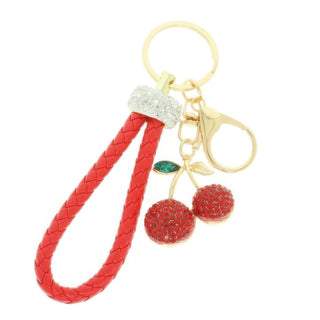 Leather Rhinestone Cherry Keychain - Wear Arielle