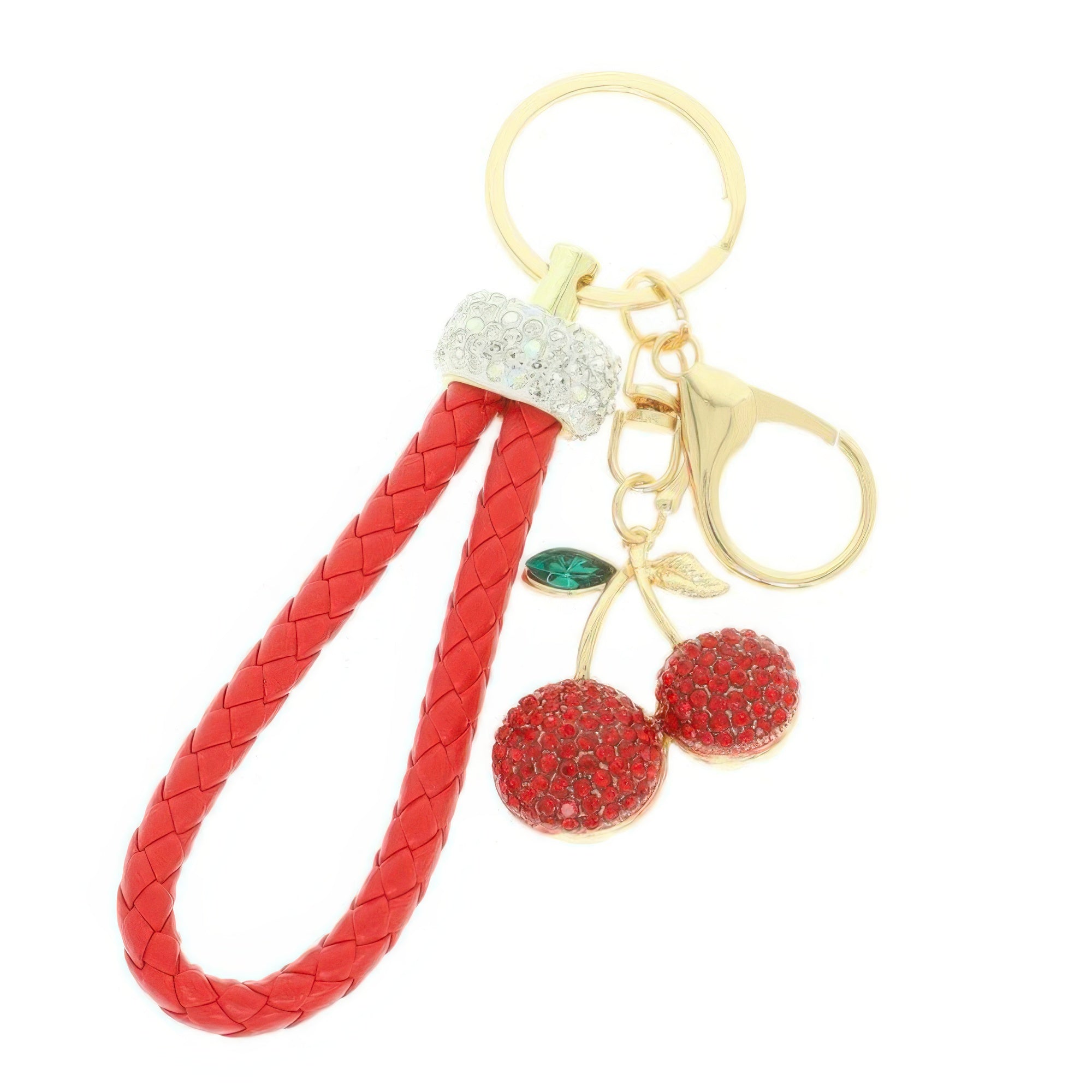 Leather Rhinestone Cherry Keychain - Wear Arielle