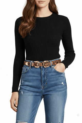 Leopard Three Pieces Metal Buckle Belt - Wear Arielle
