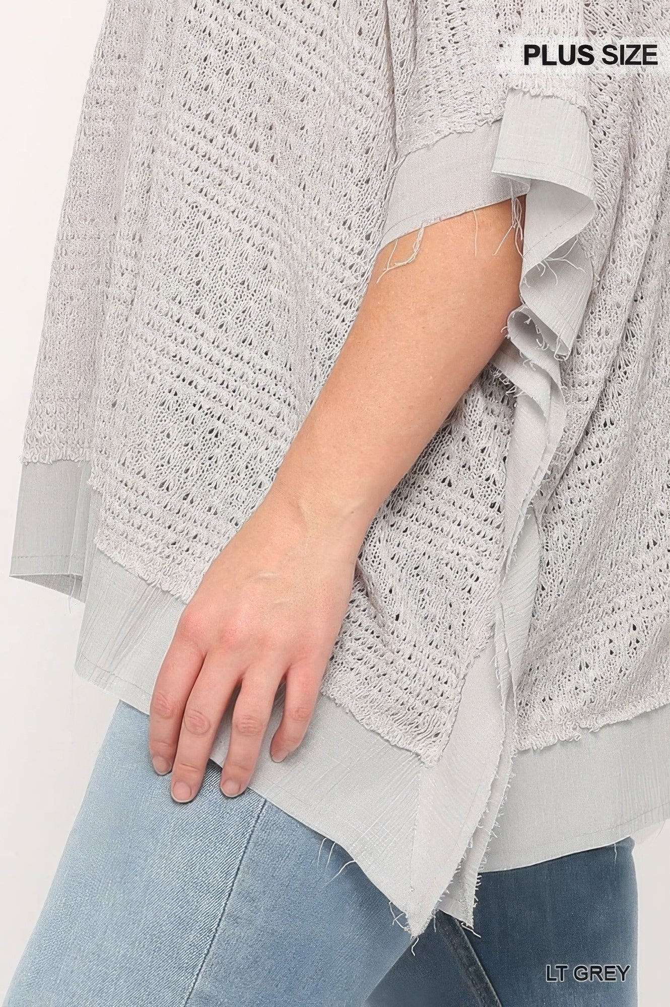 Light Knit And Woven Mixed Boxy Top With Poncho Sleeve - Wear Arielle
