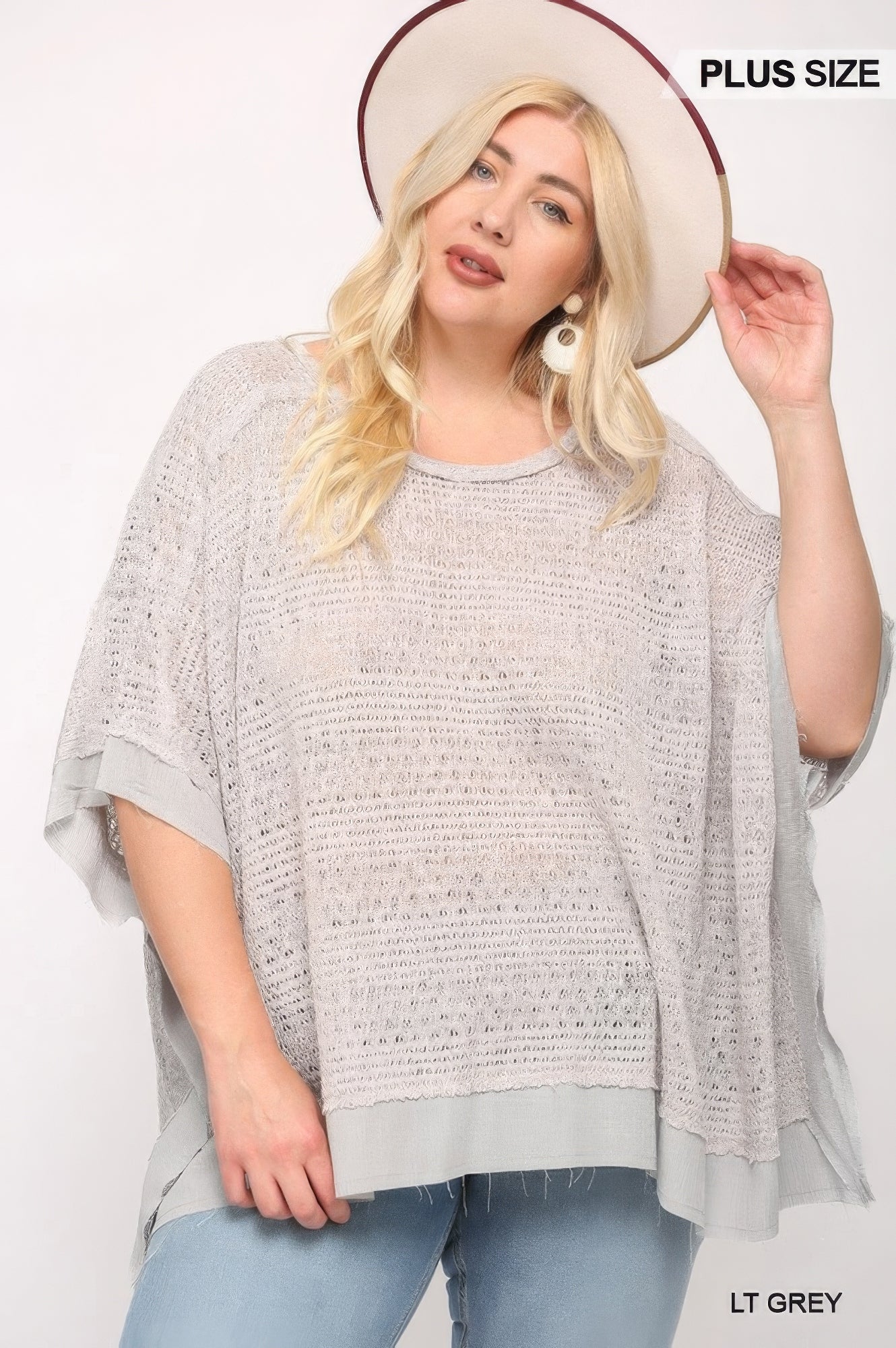 Light Knit And Woven Mixed Boxy Top With Poncho Sleeve - Wear Arielle