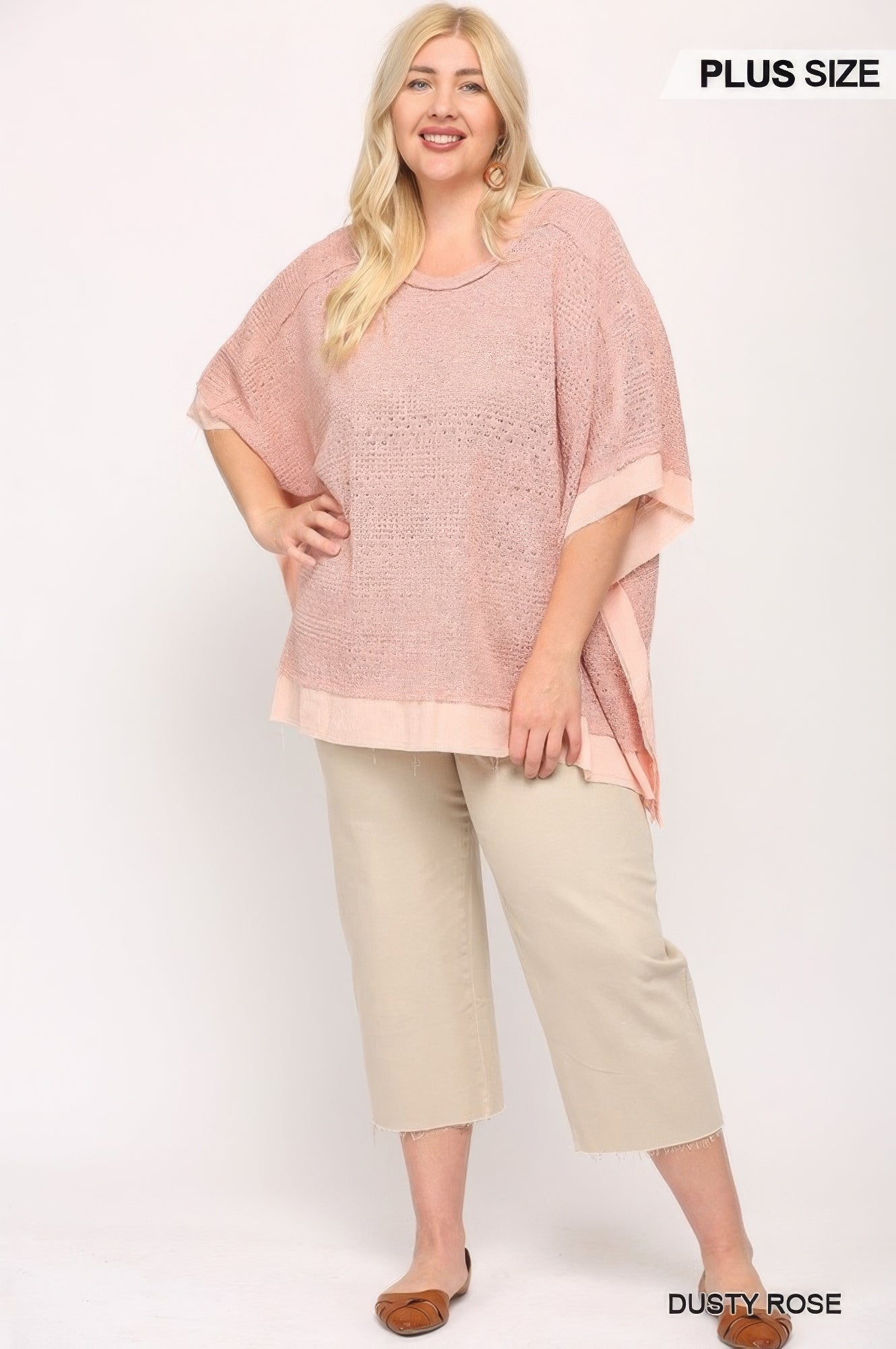 Light Knit And Woven Mixed Boxy Top With Poncho Sleeve - Wear Arielle